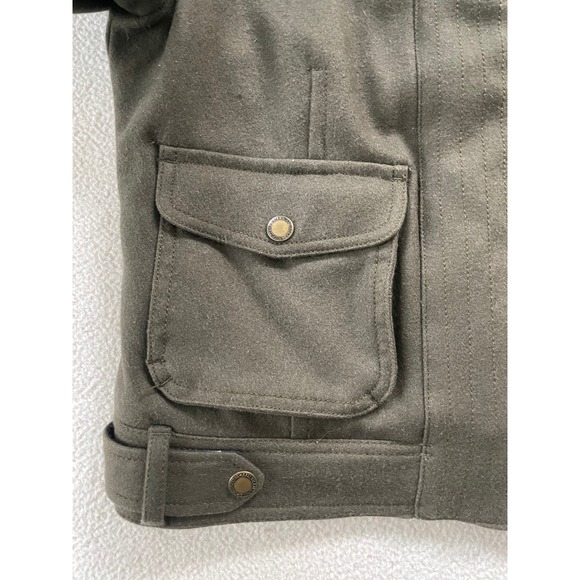 American Eagle Womens Medium Bomber Jacket Olive Green Wool Blend Sherpa Quilted - Picture 13 of 16